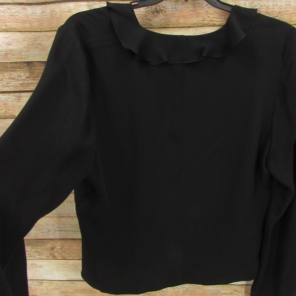 Ann Taylor Black Split Front Tie Collar Silk Cover M - Picture 12 of 15